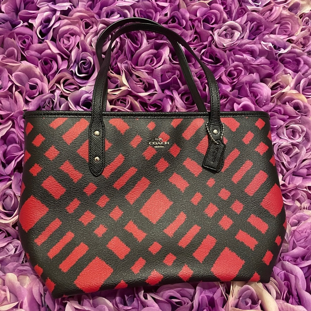 Coach red and black plaid purse.